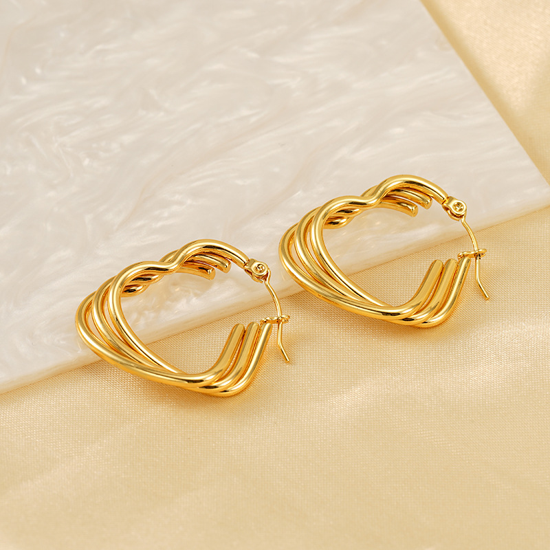 1 Pair Simple Daily Style Irregular Line Shape Stainless Steel 18K Gold Plated Women's Hoop Earrings 